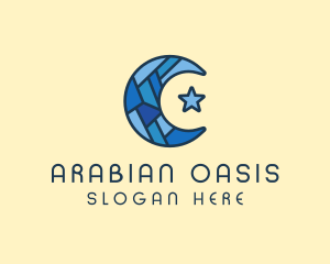 Blue Arabic Moon Star logo design