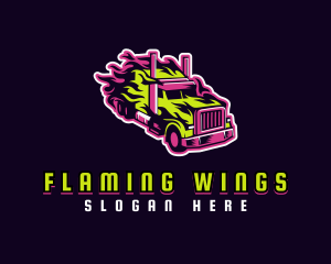 Flaming Logistics Truck logo design