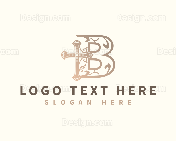 Spiritual Religious Cross Letter B Logo