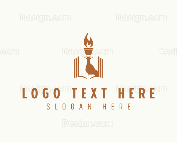 Book Torch Hand Reading Logo