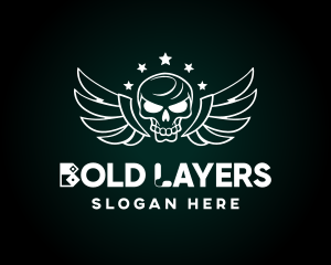 Skull Wing Outline logo design