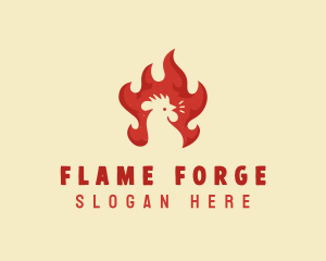 Chicken Flaming BBQ logo design