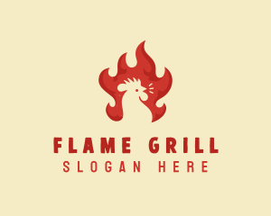 Chicken Flaming BBQ logo design