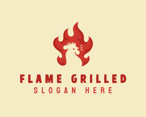 Chicken Flaming BBQ logo design