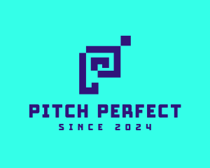 Blue Pixel Letter P logo design