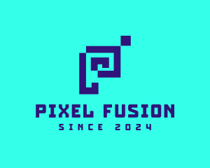 Blue Pixel Letter P logo design