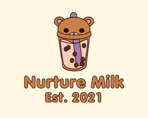 Bear Milk Tea Cup logo design