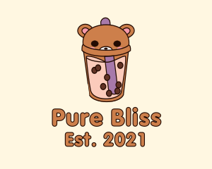 Bear Milk Tea Cup logo design