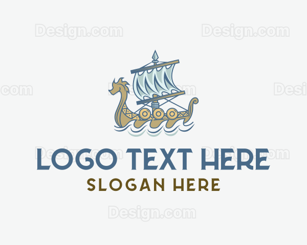 Viking Ship Sailing Logo