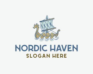 Viking Ship Sailing logo design