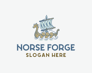 Viking Ship Sailing logo design