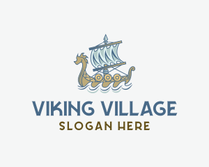 Viking Ship Sailing logo design