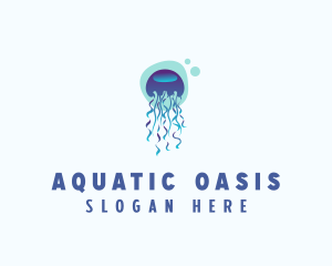 Ocean Jellyfish Bubble logo design