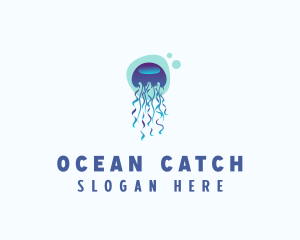 Ocean Jellyfish Bubble logo design