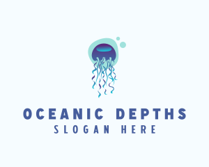 Ocean Jellyfish Bubble logo design