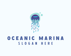 Ocean Jellyfish Bubble logo design