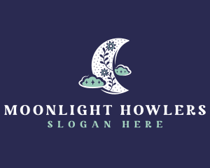 Crescent Moon Flower logo design