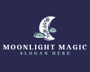 Crescent Moon Flower logo design