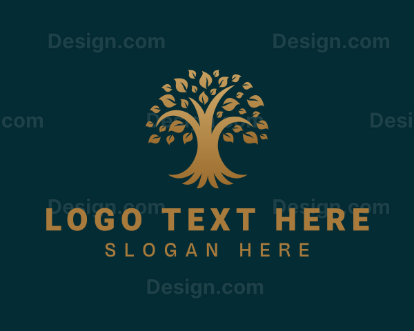 Golden Oak Tree Plant Logo