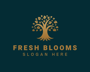 Golden Oak Tree Plant logo design