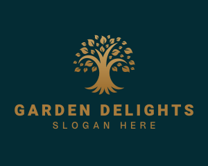 Golden Oak Tree Plant logo design