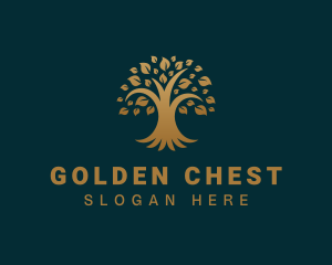 Golden Oak Tree Plant logo design