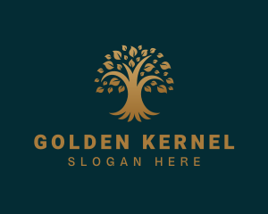 Golden Oak Tree Plant logo design