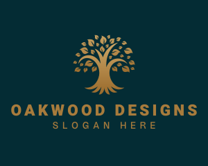 Golden Oak Tree Plant logo design