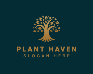 Golden Oak Tree Plant logo design