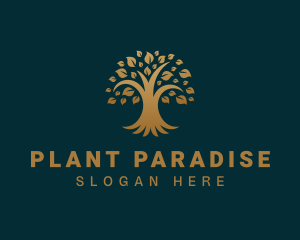 Golden Oak Tree Plant logo design