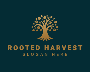 Golden Oak Tree Plant logo design