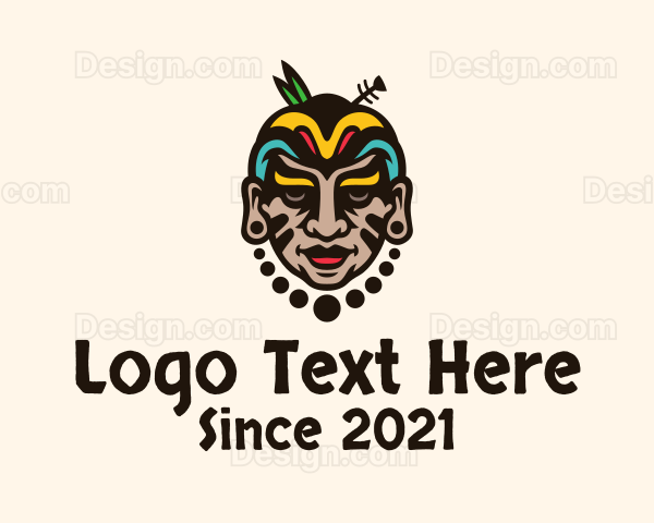 Colorful Aztec Warrior Face Logo