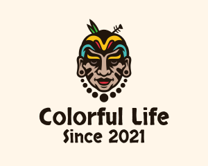 Colorful Aztec Warrior Face logo design