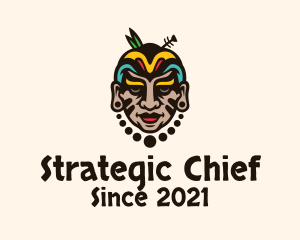 Colorful Aztec Warrior Face logo design