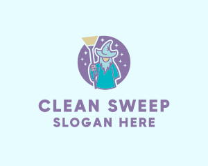 Housekeeping Broom Wizard logo design