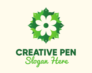 Green Flower Pen Writer logo design