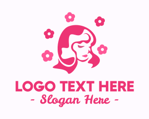 Pink Flower Beauty Woman logo design
