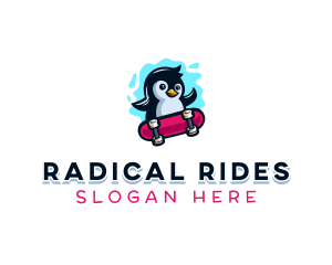 Penguin Stakeboard Animal logo design