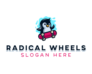 Penguin Stakeboard Animal logo design