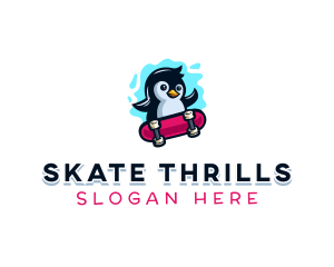 Penguin Stakeboard Animal logo design