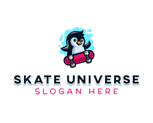 Penguin Stakeboard Animal logo design