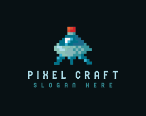 Pixelated Flying Ship logo design