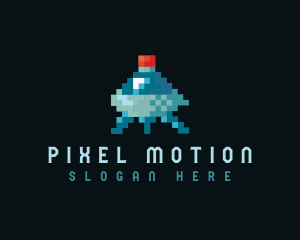 Pixelated Flying Ship logo design