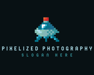 Pixelated Flying Ship logo design