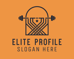 Weightlifting Barbell Badge logo design