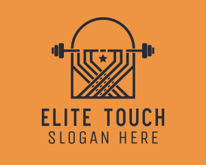 Weightlifting Barbell Badge logo design