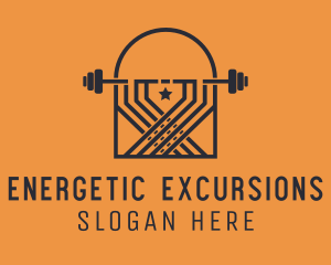 Weightlifting Barbell Badge logo design