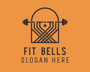 Weightlifting Barbell Badge logo design