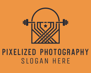 Weightlifting Barbell Badge logo design