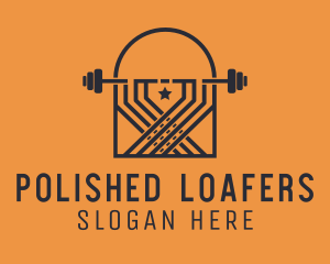 Weightlifting Barbell Badge logo design